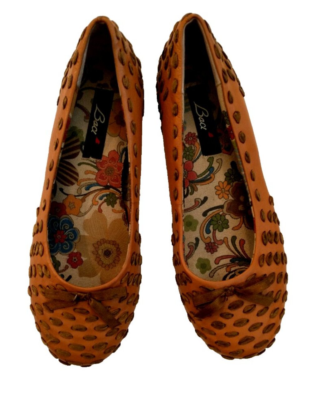 Baci Woman’s Ballet Flats Leather w/ Woven Stitching Caramel Brown - 8M